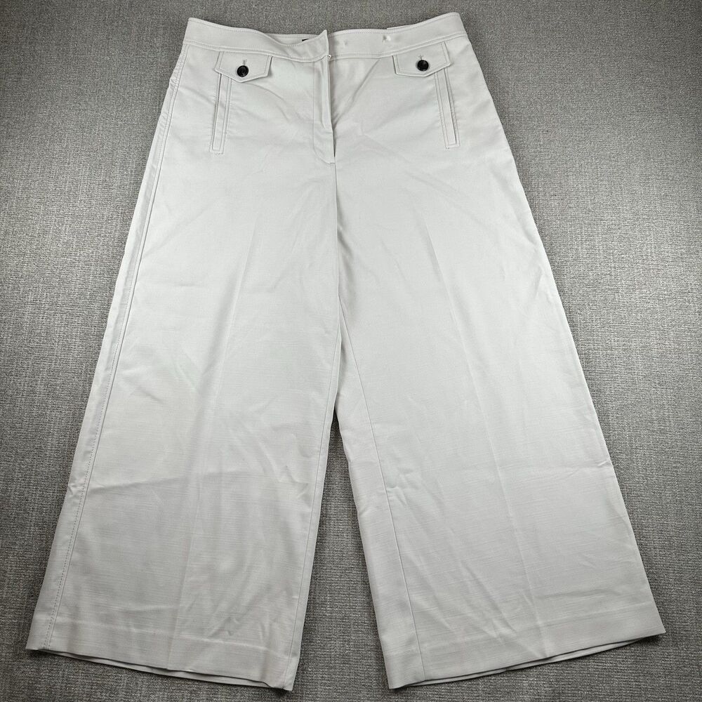 Ann Taylor Sailor Wide Leg Crop Pants White Cream Button Flap Career NWT 12